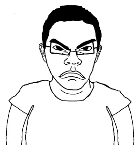 bu5tjak, leaky connor, 1soyjak, angry, arm, black hair, deformed, distorted, ear, hair