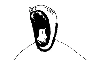 lionjak, unknown, animaljaks, 1soyjak, animal, bald, closed eyes, fangs, gaping mouth, glasses
