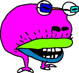 spotty bulbear, bulbjak, colorjak, alien, bald, big lips, colorful, full body, glasses, lips