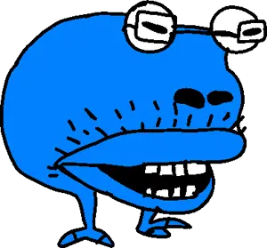 spotty bulbear, bulbjak, x inmigrants, alien, bald, big lips, blue skin, full body, glasses, lips