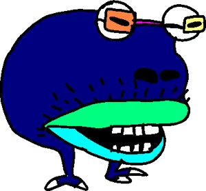 spotty bulbear, bulbjak, colorjak, alien, bald, big lips, colorful, full body, glasses, lips