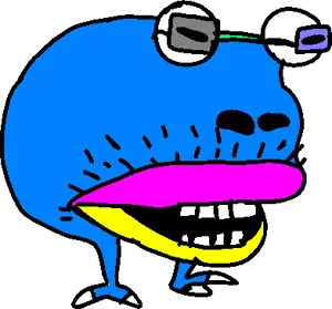 spotty bulbear, bulbjak, colorjak, alien, bald, big lips, colorful, full body, glasses, lips