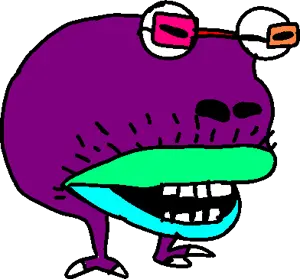 spotty bulbear, bulbjak, colorjak, alien, bald, big lips, colorful, full body, glasses, lips