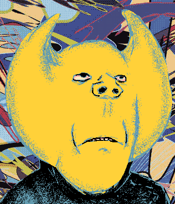 wayne (hylics), gapejak, wholesome soyjak, 1soyjak, alien, animal, bald, black eyes, black shirt, closed mouth