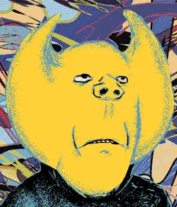 wayne (hylics), gapejak, wholesome soyjak, 1soyjak, alien, animal, bald, black eyes, black shirt, closed mouth