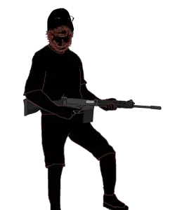 vakaba, gapejak, mustached gapejak, wholesome soyjak, 1soyjak, 30 caliber, 7.62x51mm, almost full body, angry, arm