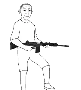 kuzjak, 30 caliber, 7.62x51mm, almost full body, arm, balding, battle rifle, closed mouth, clothes, fabrique nationale