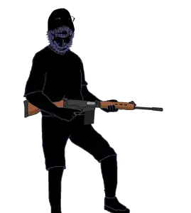 vakaba, gapejak, mustached gapejak, wholesome soyjak, 1soyjak, 30 caliber, 7.62x51mm, almost full body, arm, bald