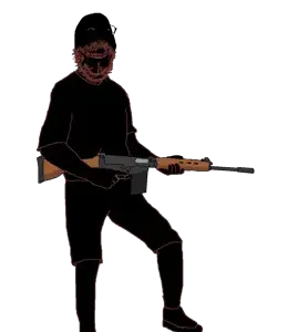 vakaba, gapejak, mustached gapejak, wholesome soyjak, 1soyjak, 30 caliber, 7.62x51mm, almost full body, angry, arm