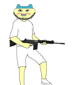mameson, 1soyjak, 30 caliber, 7.62x51mm, almost full body, arm, battle rifle, buck teeth, clothes, fabrique nationale