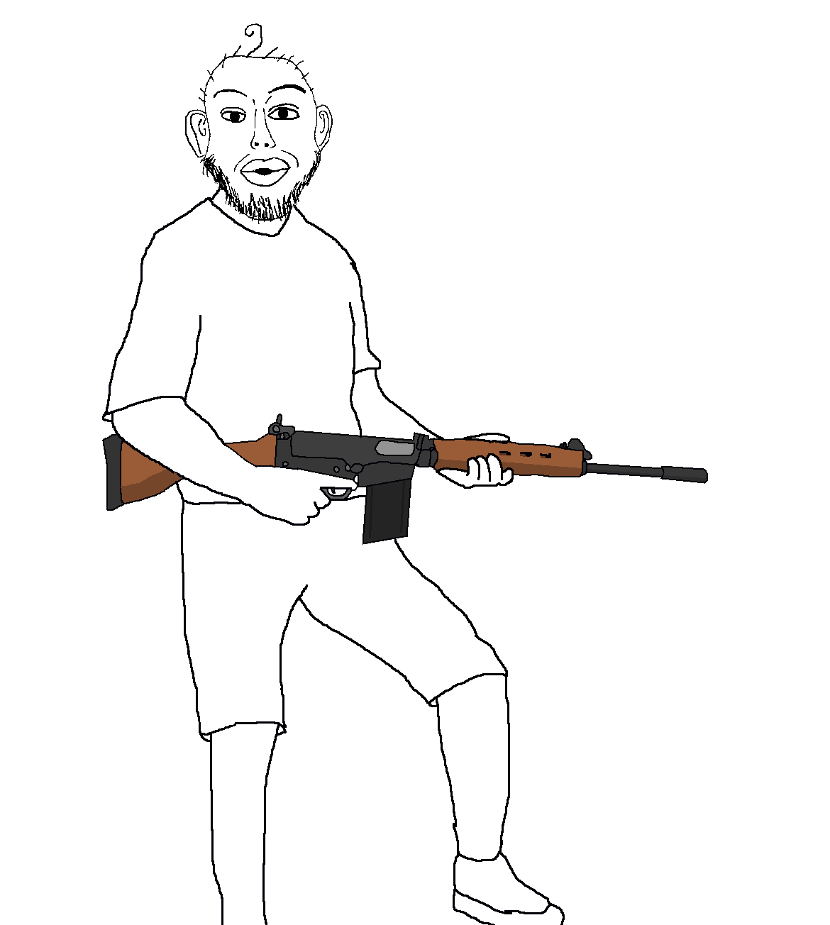 nojak, noejak, 1soyjak, 30 caliber, 7.62x51mm, almost full body, arm, battle rifle, black eyes, clothes