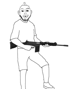 nojak, noejak, 1soyjak, 30 caliber, 7.62x51mm, almost full body, arm, battle rifle, black eyes, clothes
