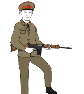 kuzjak, 1soyjak, 30 caliber, 7.62x51mm, almost full body, arm, bald, battle rifle, black eyes, cap