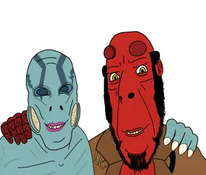 abe sapien, hellboy, cobson, feraljak, no more brother wars, 2soyjaks, amphibian, animal, big hand, blue eyes