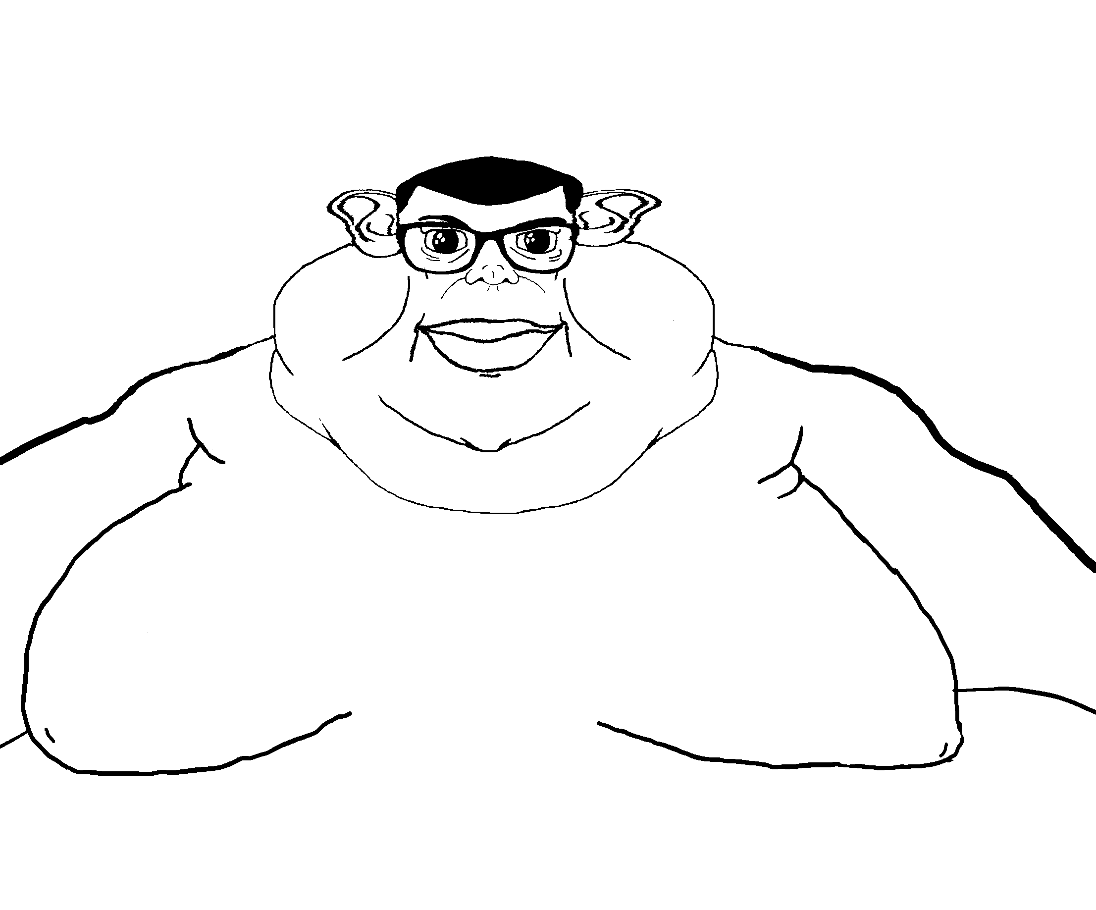 brandon, branigger, 1soyjak, black eyes, black hair, closed mouth, fat, front view, full body, glasses