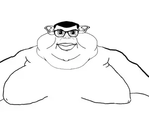 brandon, branigger, 1soyjak, black eyes, black hair, closed mouth, fat, front view, full body, glasses