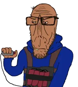 markiplier soyjak, euromutt, euromutt, 1soyjak, angry, bald, bomb, bomb vest, brown skin, closed mouth