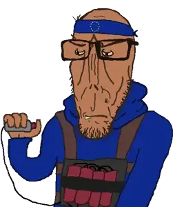 markiplier soyjak, euromutt, euromutt, 1soyjak, angry, bald, bomb, bomb vest, brown skin, closed mouth