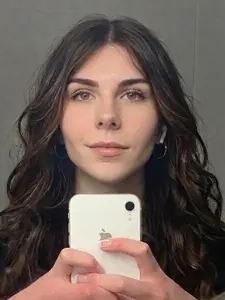 1nas, airpod, airpods, brown hair, closed mouth, earring, earrings, ears, face, female