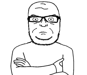 seriousjak, 1soyjak, angry, arms crossed, bald, black eyes, closed mouth, crossed arms, front view, glasses