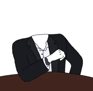 accessory, black suit, body, clothes, hand, no head, suit, table, transparent background, uncolored skin
