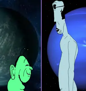 alienjak, impish soyak ears, jimson, 2soyjaks, alien, almost full body, bald, black eyes, black hair, blue skin