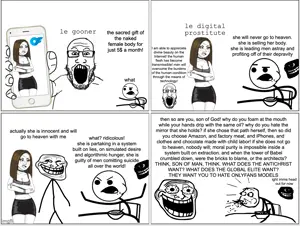 trollface, wojak, markiplier soyjak, 1soyjak, almost full body, angry, bald, black eyes, brown hair, closed mouth