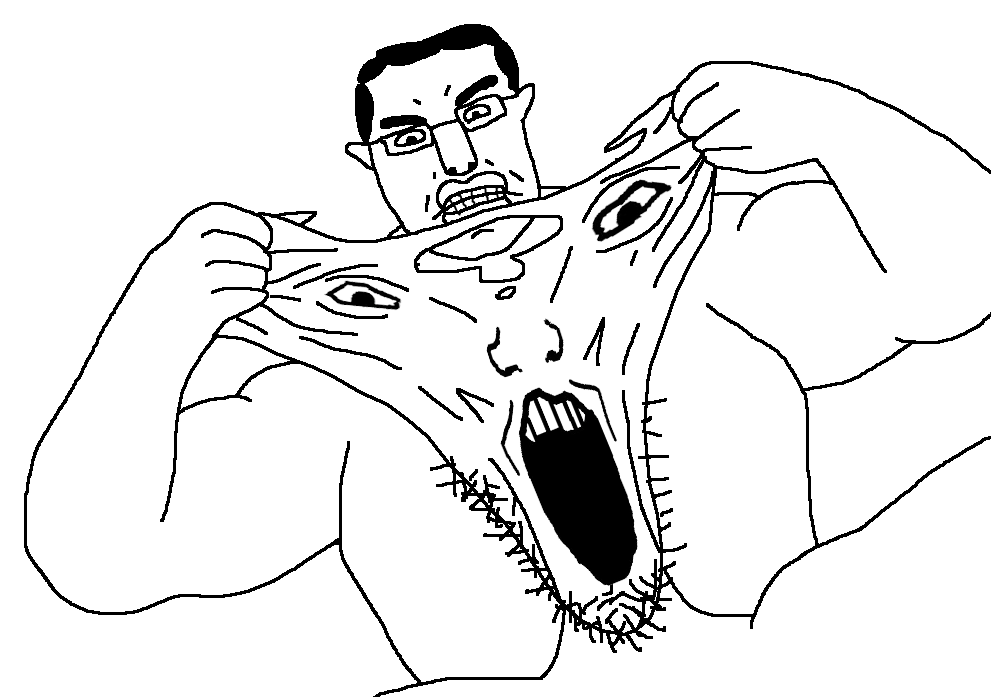 chudjak, markiplier soyjak, chud's hitman, 2soyjaks, angry, bald, black eyes, black hair, buff, front view