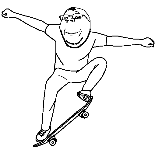 gapejak, wholesome soyjak, 1soyjak, arm, bald, black eyes, clothes, full body, glasses, half open mouth