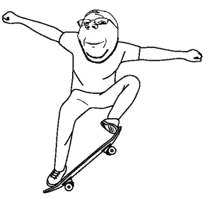 gapejak, wholesome soyjak, 1soyjak, arm, bald, black eyes, clothes, full body, glasses, half open mouth