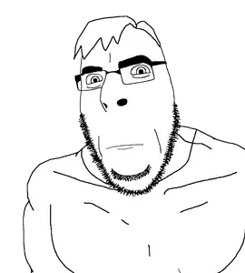 cobson, aryan soyjaks, 1soyjak, black eyes, buff, closed mouth, glasses, hair, looking at you, monochrome