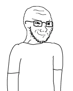 soyak, soyak (smug), 1soyjak, bald, black eyes, closed mouth, glasses, half body, looking to the right, open eyes