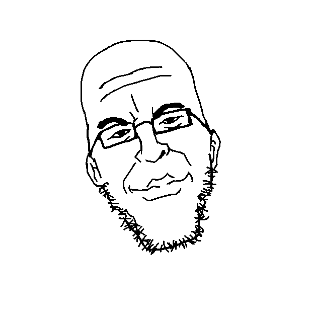 epsteinjak, 1soyjak, bald, black eyes, closed mouth, front view, glasses, head, head only, looking at you