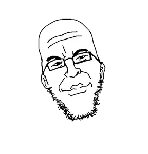 epsteinjak, 1soyjak, bald, black eyes, closed mouth, front view, glasses, head, head only, looking at you