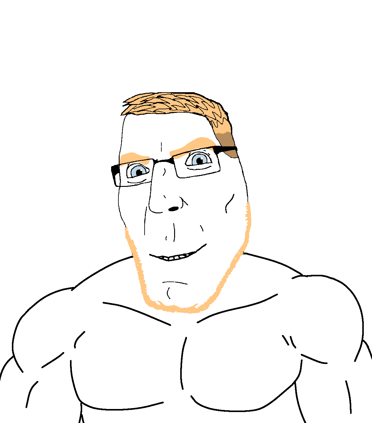 cobson, teutonson, aryan, aryan soyjaks, a10 eyes, blue eyes, buff, closed mouth, glasses, jawline