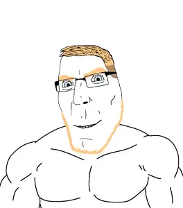 cobson, teutonson, aryan, aryan soyjaks, a10 eyes, blue eyes, buff, closed mouth, glasses, jawline