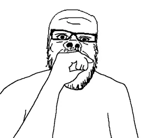a24 slowburn soyjak, james youniverse, 1soyjak, bald, black eyes, chubby, closed mouth, front view, glasses, half body