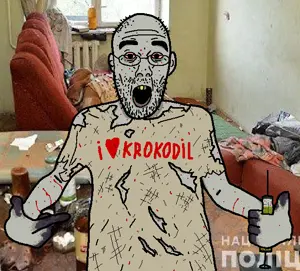 shirtjak, arm, bald, bloodshot eyes, bottle, chair, clothes, crackhouse, desomorphine, drug addict
