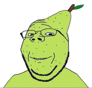 gapejak, wholesome soyjak, closed mouth, food, fruit, glasses, paulmcpear, pear, smile, soyjak