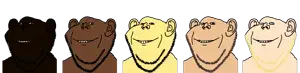 impish soyak ears, asian, black hair, black skin, blonde hair, blue eyes, brown hair, brown skin, buck teeth, chin