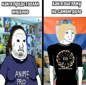 wojak, 2nas, almost full body, anime, black hair, black shirt, blonde hair, blue eyes, chechen, chechenroach