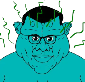 squidward tentacles, brandon, disgusting brandoncreature, fusionjaks, 1soyjak, black hair, blue skin, closed mouth, extremely obese, fat