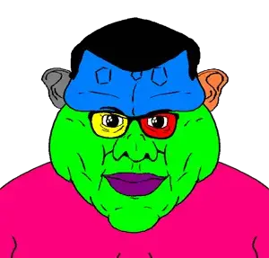 brandon, disgusting brandoncreature, colorjak, fusionjaks, 1soyjak, black hair, closed mouth, colorful, extremely obese, fat