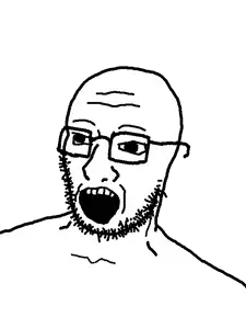 soyak, unknown, 1soyjak, eyebrows, forehead lines, glasses, looking to the left, open mouth, stubble, three-quarter view