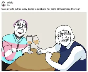 bernd, markiplier soyjak, female markiplier, grinplier, troonjak, 2soyjaks, alcohol, arm, black eyes, clothes