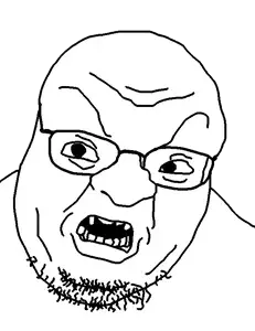 calvin, unknown, 'cord, 1soyjak, angry, bald, fat, glasses, half open mouth, looking at you