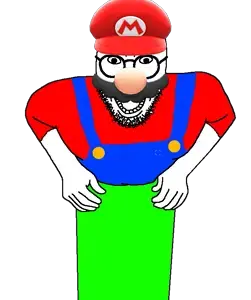 mario, creepyjak, 1soyjak, black eyes, clothes, copypasta, front view, glasses, hands, hat