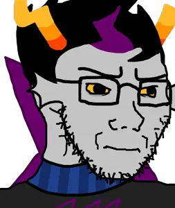 soyak, soyak (irritated), 1soyjak, closed mouth, eridan ampora, glasses, gray skin, hair, horns, portrait