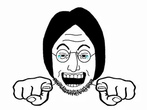 lennonjak, 1soyjak, animated, black eyes, black hair, glasses, hair, hands, laughing, long hair