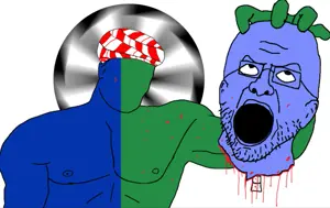 kratos, chudjak, kratos chudjak, 2soyjaks, angry, bald, beheaded, black eyes, blood, blue skin